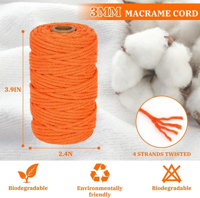 PHUNTTEK Macrame Cord 3mm x 164 Yards, 3 Rolls Orange Colored Macrame Cotton Cord Rope Kit Macrame Yarns Bulk String 4 Strands Twisted for Wall Hanger Plant Hanging DIY Crafts Knitting Macrame Supplies - Image 2